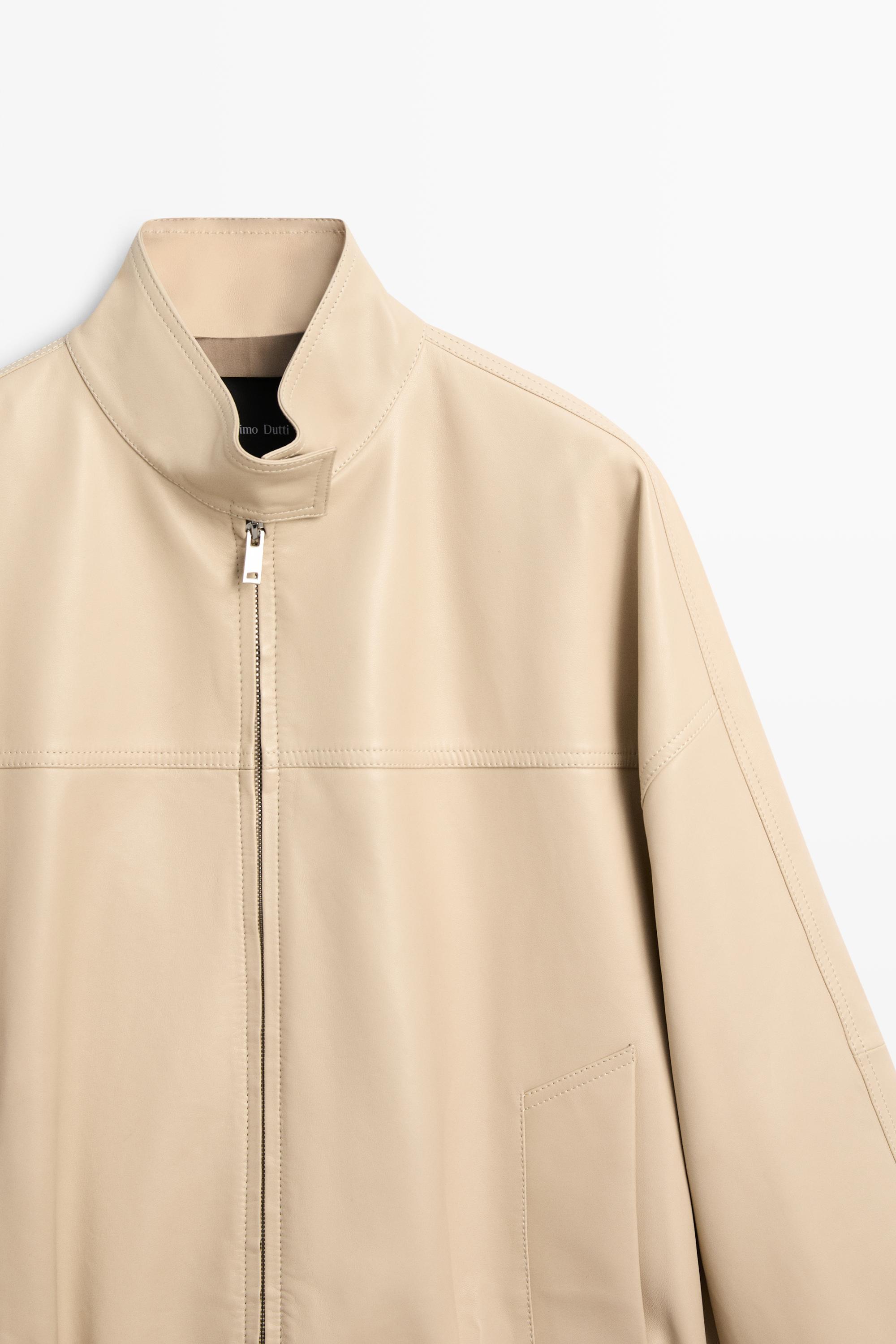 Elastic hem leather jacket